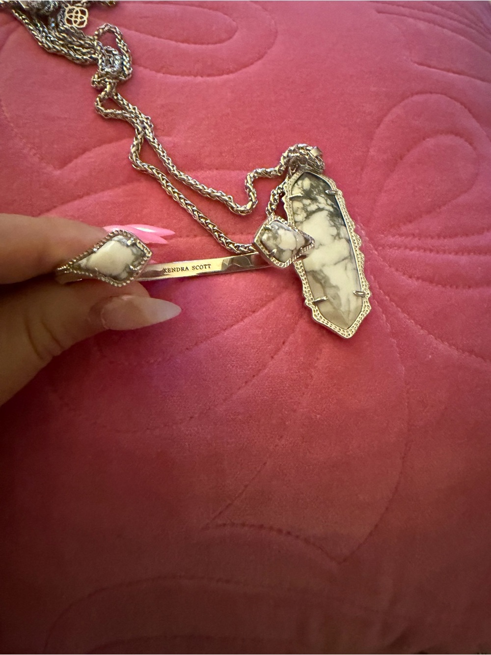 Kendra Scott White Howlite Pendant Necklace with Matching Bracelet - Silver Tone